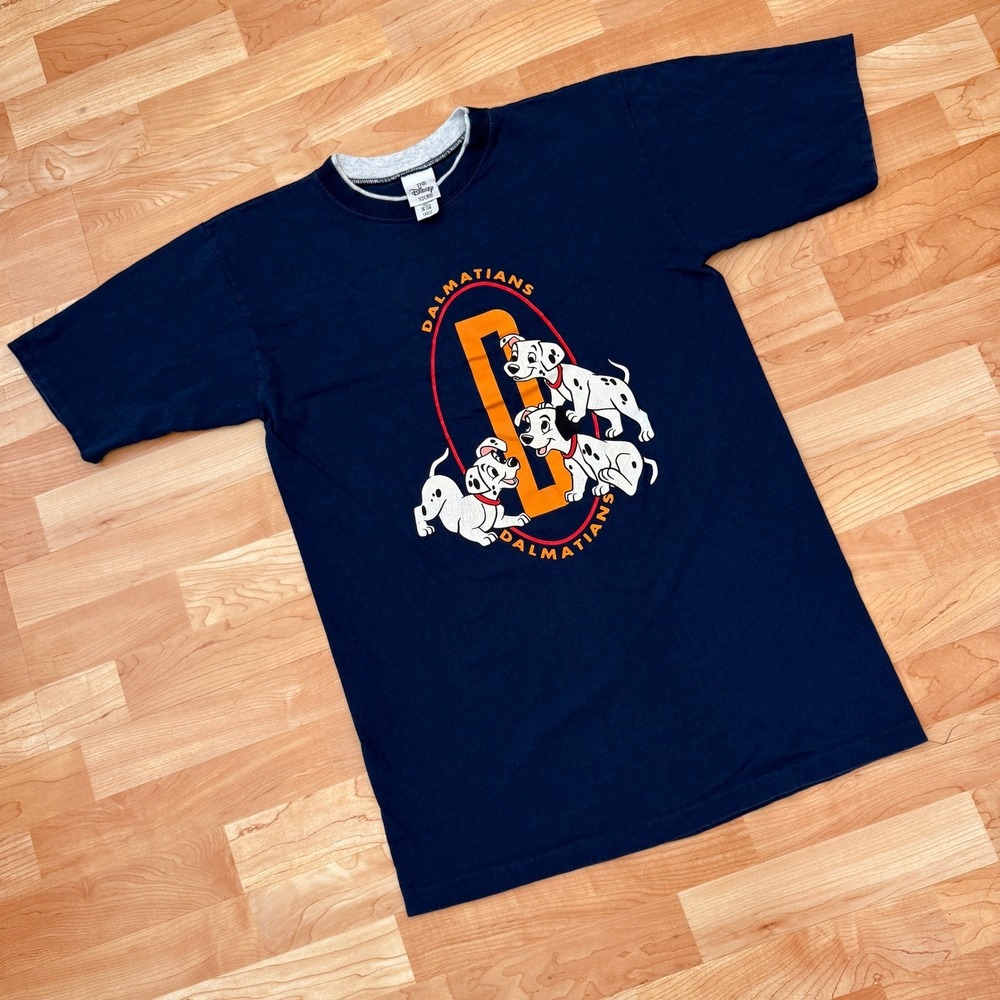 Vintage Disney Store 101 Dalmatians T Shirt Navy Blue Made in USA Large 90s